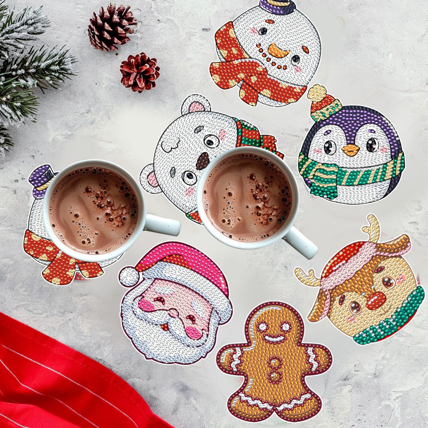 Christmas Rhinestones Art Coasters - 6 Pack Multi-Color Set