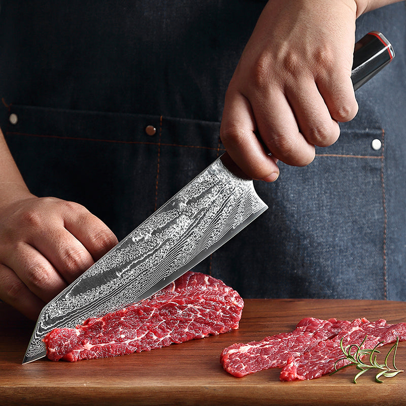 Japanese Imported Damascus Steel Kitchen Slicing Knife for Meat Cutting - Silver