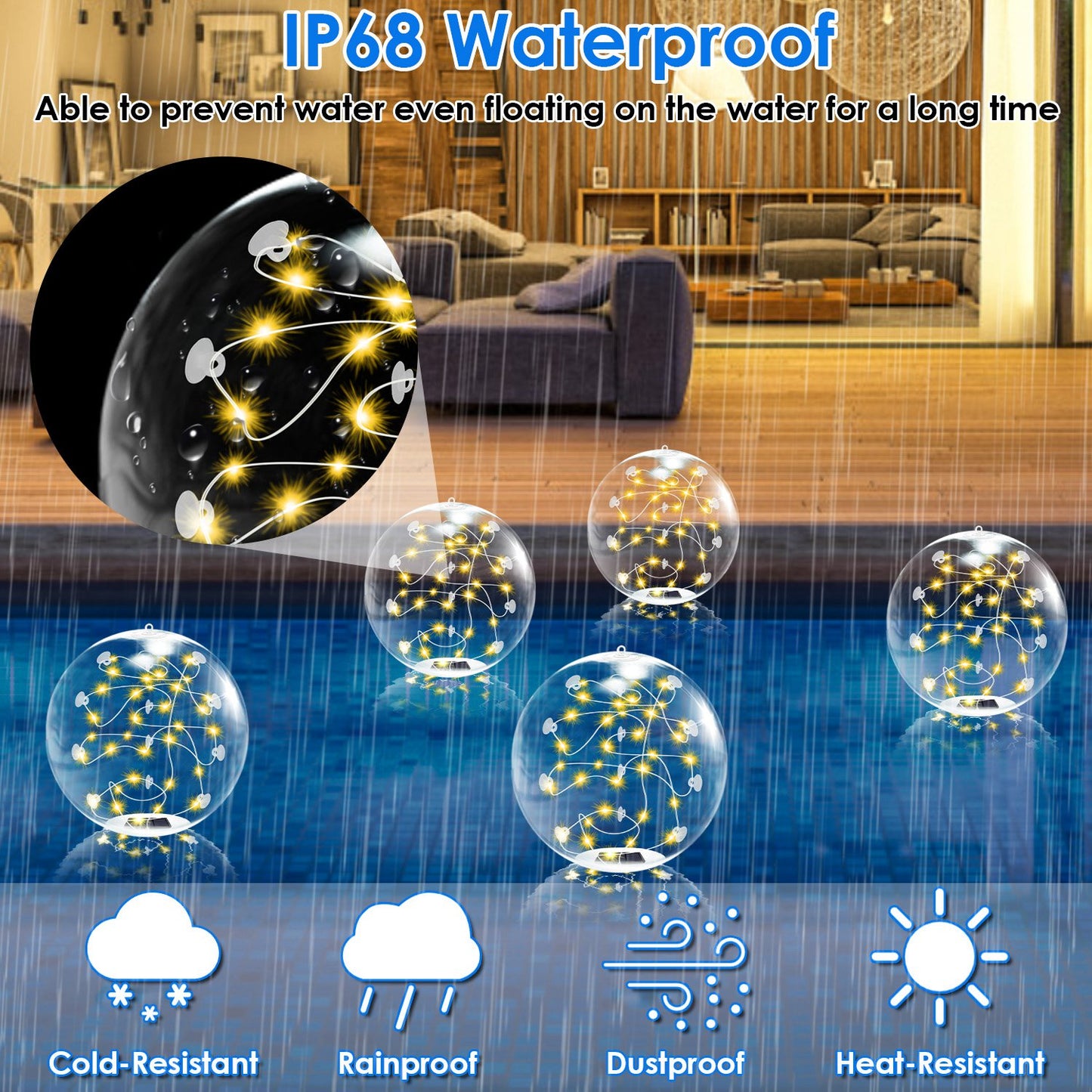 2Pcs Solar Floating Pool Lights Waterproof Inflatables with Remote Control