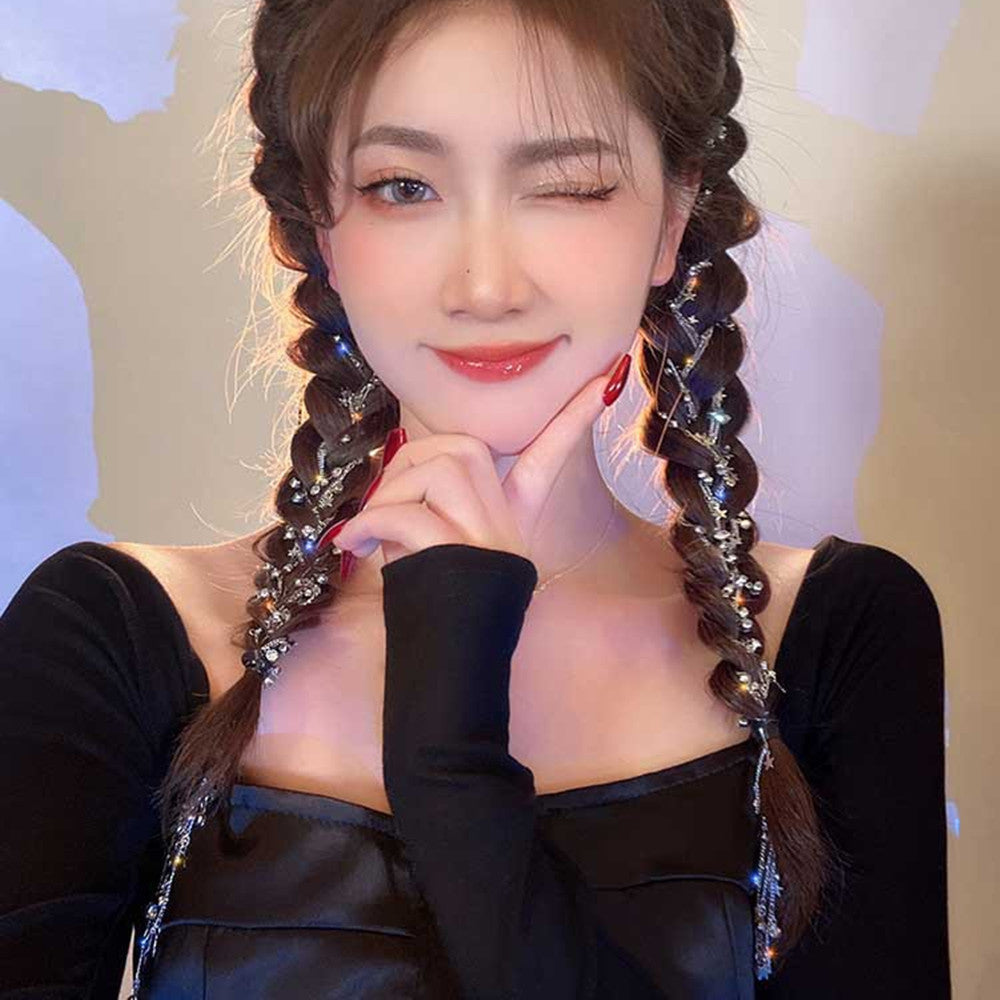 Star Rhinestone Hair Braid Side Chain Clip - 50cm Hair Accessory