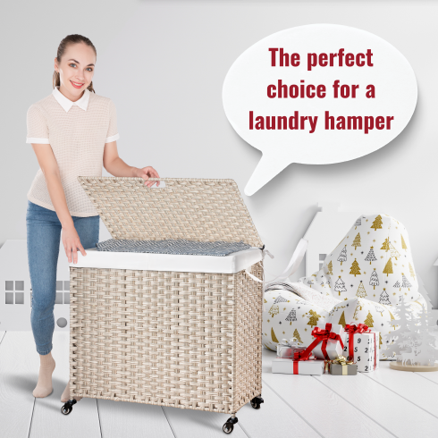 Laundry Hamper with Lid and Wheels - 160L Gray Rattan