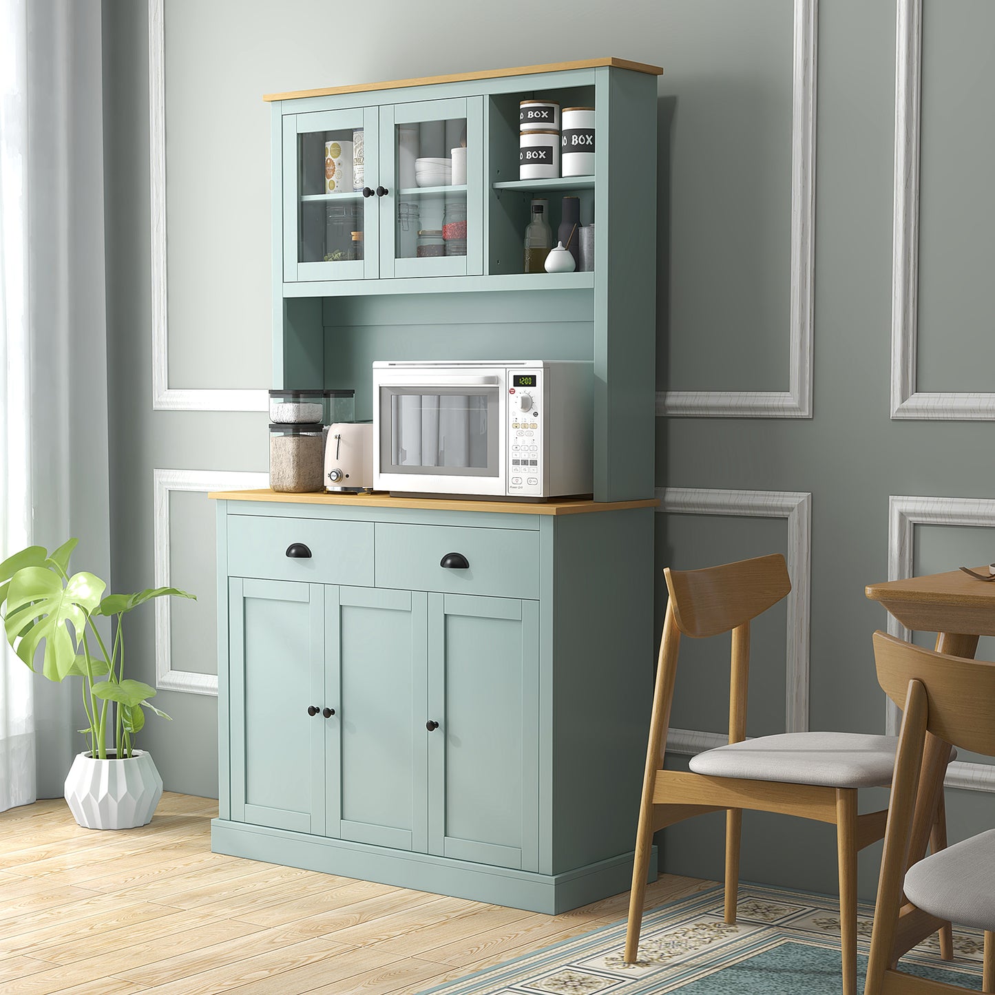Modern Kitchen Storage Cabinet with Microwave Stand - Light Blue