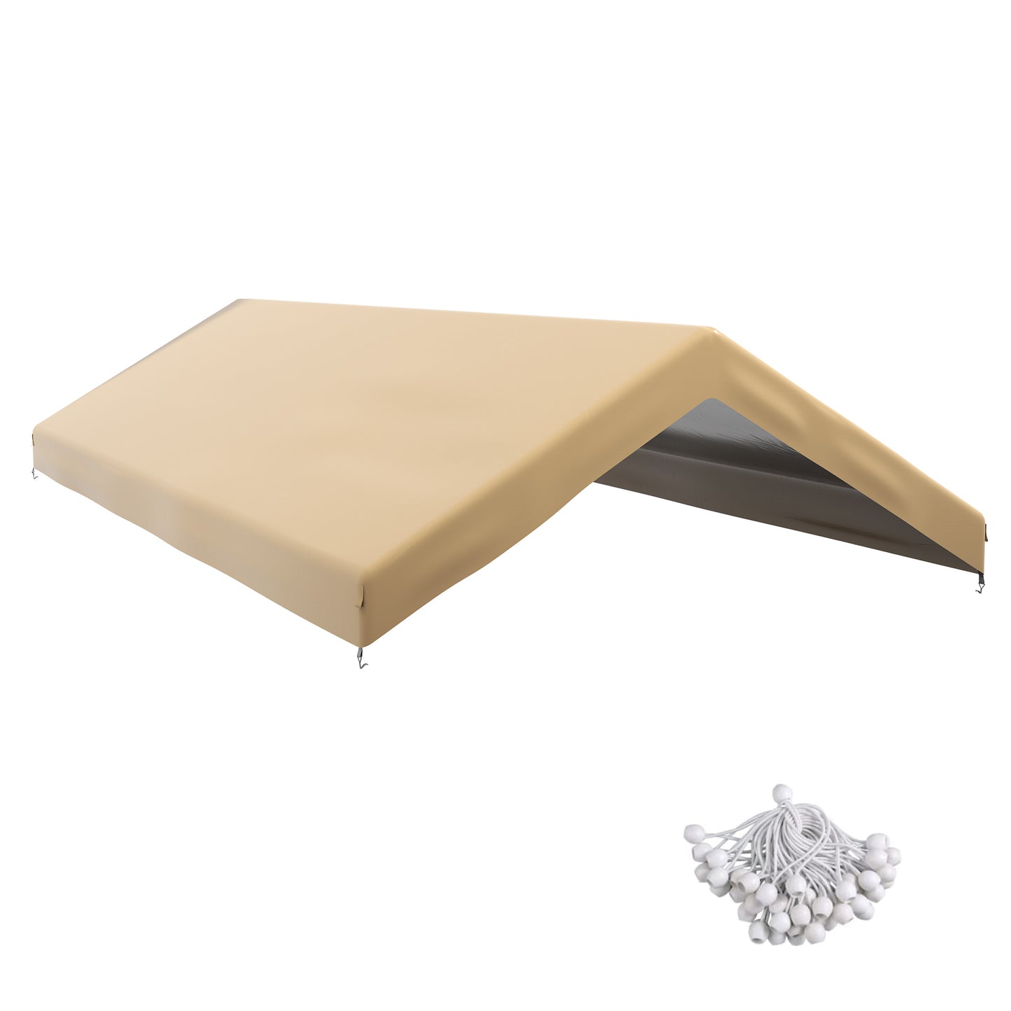 19.7' x 9.7' Carport Replacement Canopy Cover - Beige with Bungee Cords
