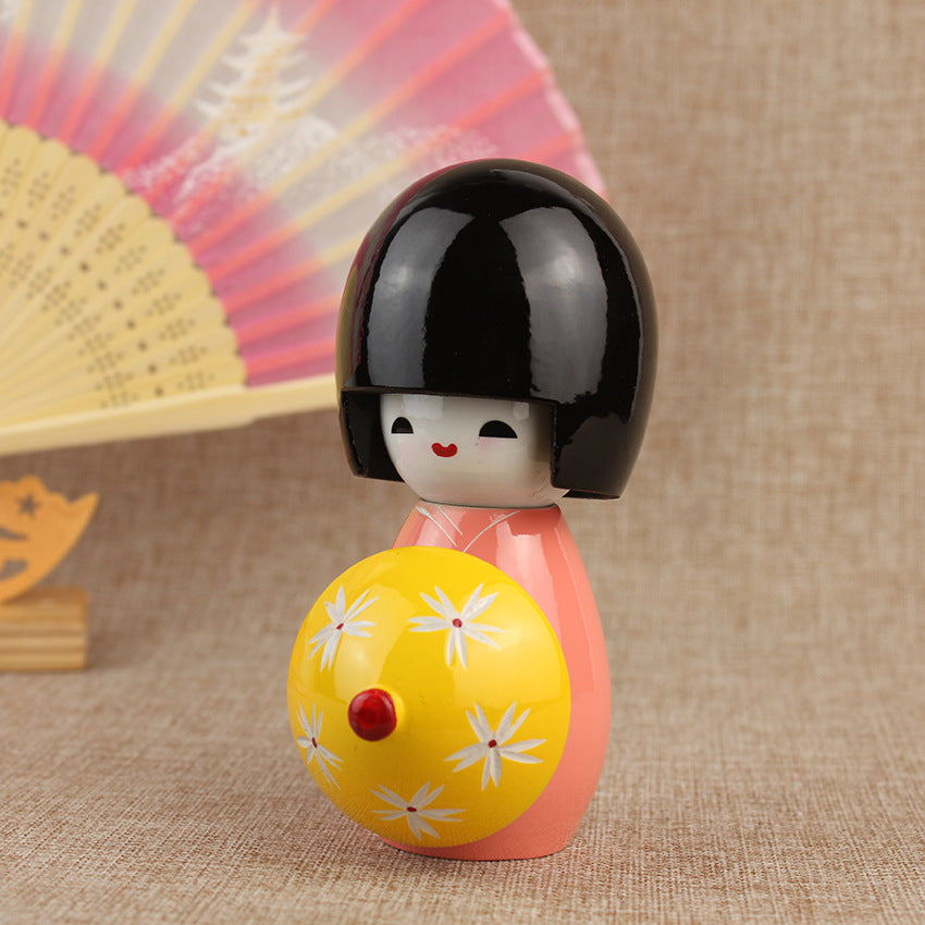 Japanese-Style Kimono Doll for Sushi Restaurant Decor - Handmade Wooden Figurine
