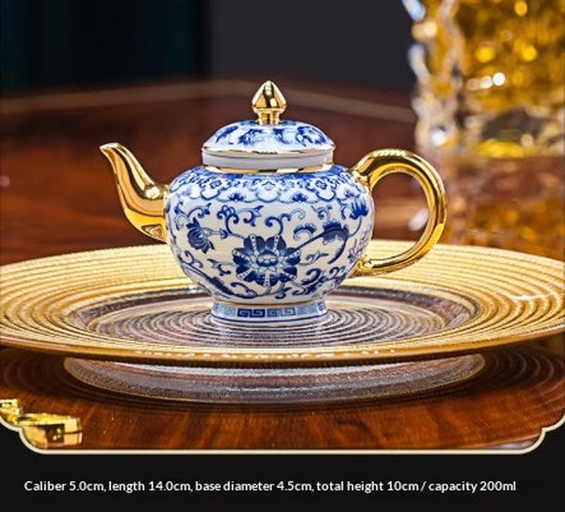 Ceramic Gongfu Tea Pot Set 200ml Light Luxury Retro Handle Tea Brewer