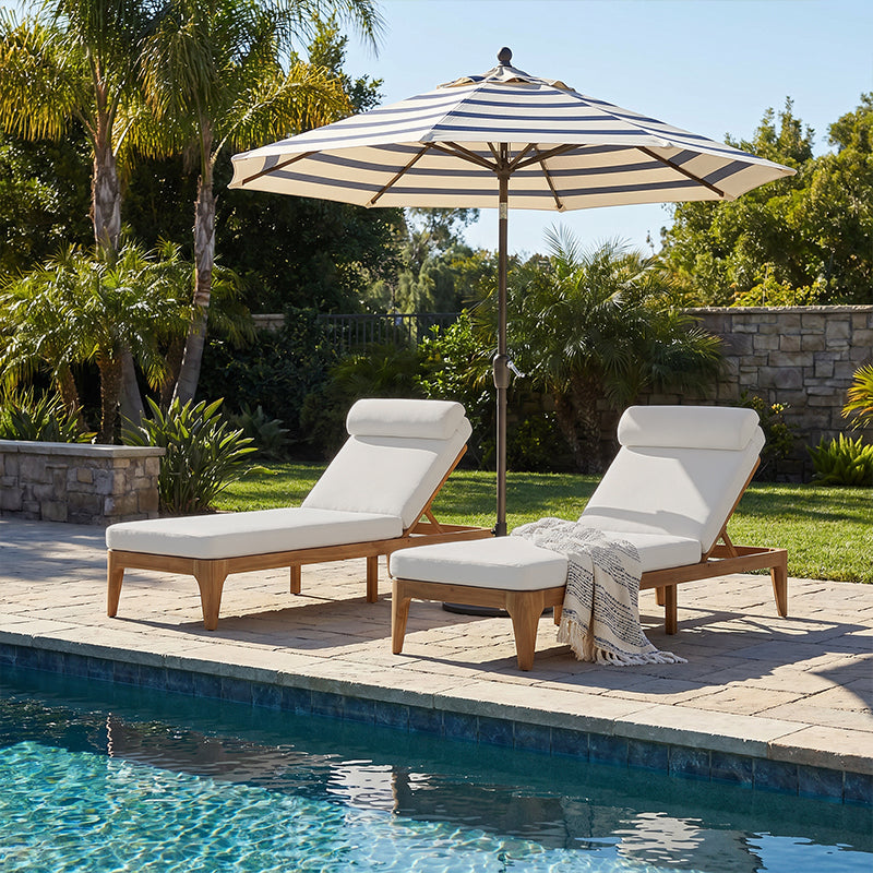 Acacia Wood Chaise Lounge Set - Outdoor Recliner with Adjustable Backrest & Pillows - Beige