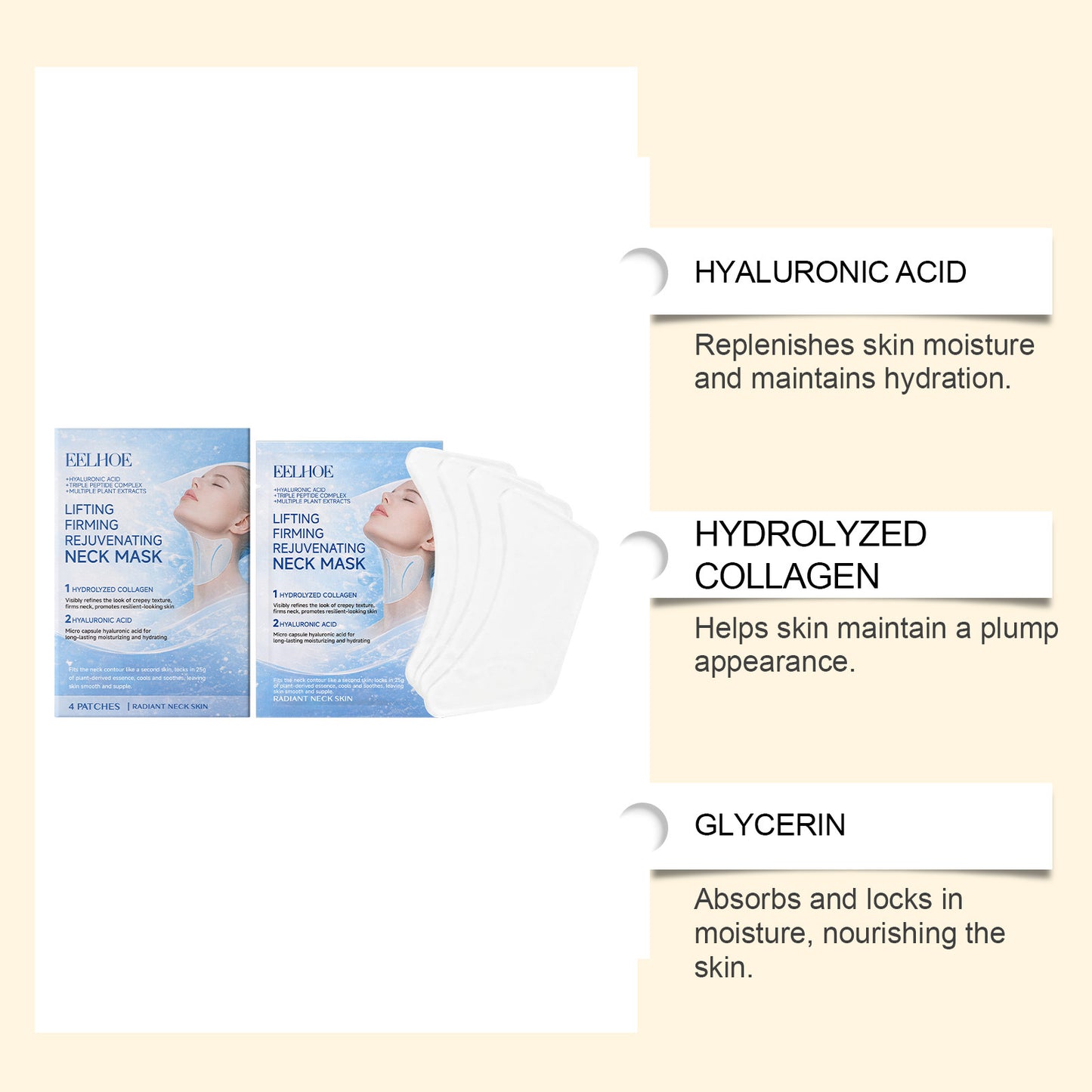 Hydrating Collagen Neck Mask - 4 Patches for Skin Rejuvenation