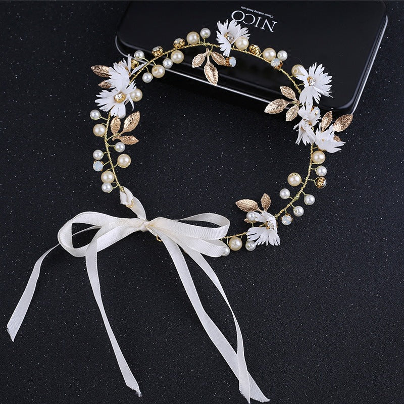 Women Floral Headband with Ribbon Wreath for Wedding and Party - Ladies Girls Garlands