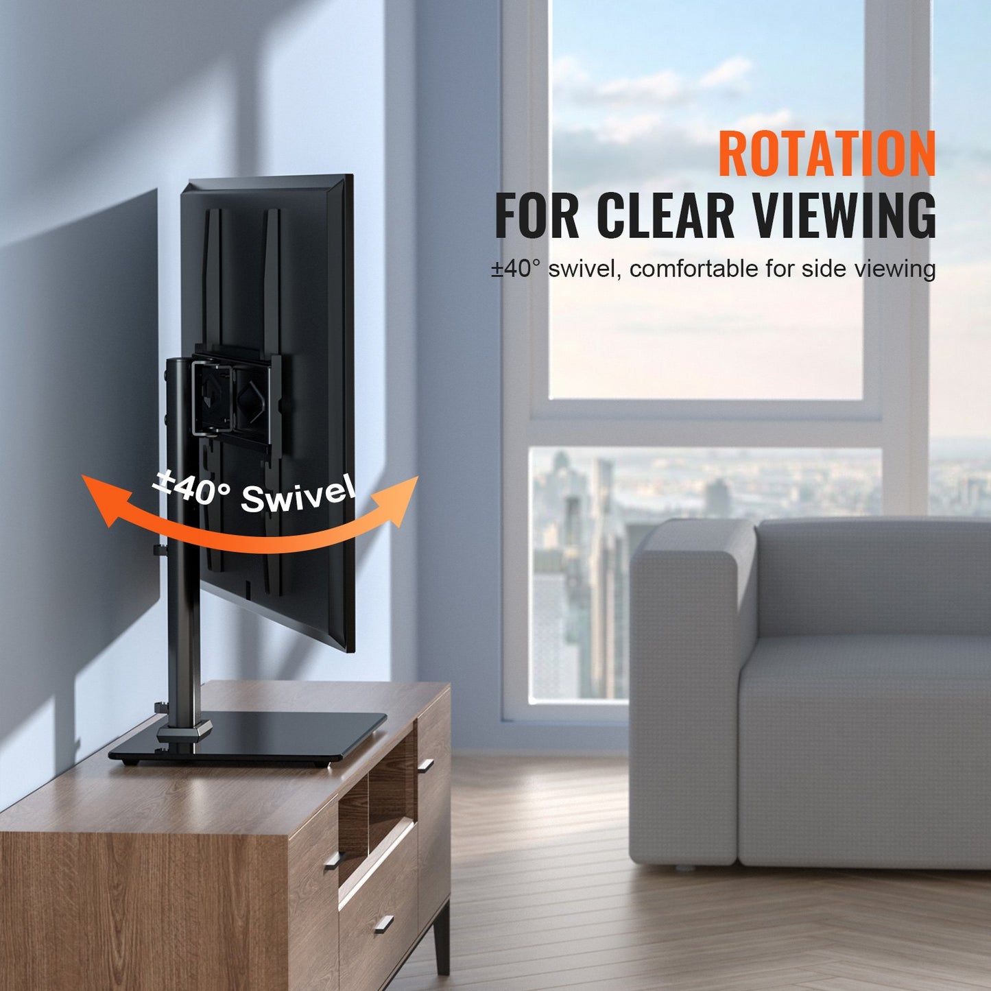 Swivel TV Stand for 32-55 Inch TVs - Height Adjustable with Glass Base