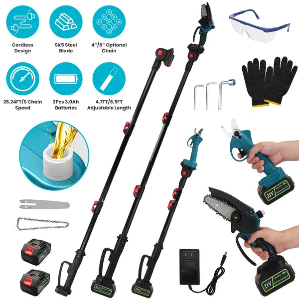 4-in-1 Electric Pole Pruning Shears & Tree Trimming Saw with Adjustable Head