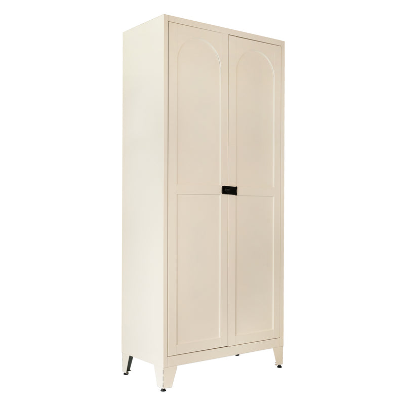 71-Inch Metal Storage Cabinet with Lock and Adjustable Shelves - Beige