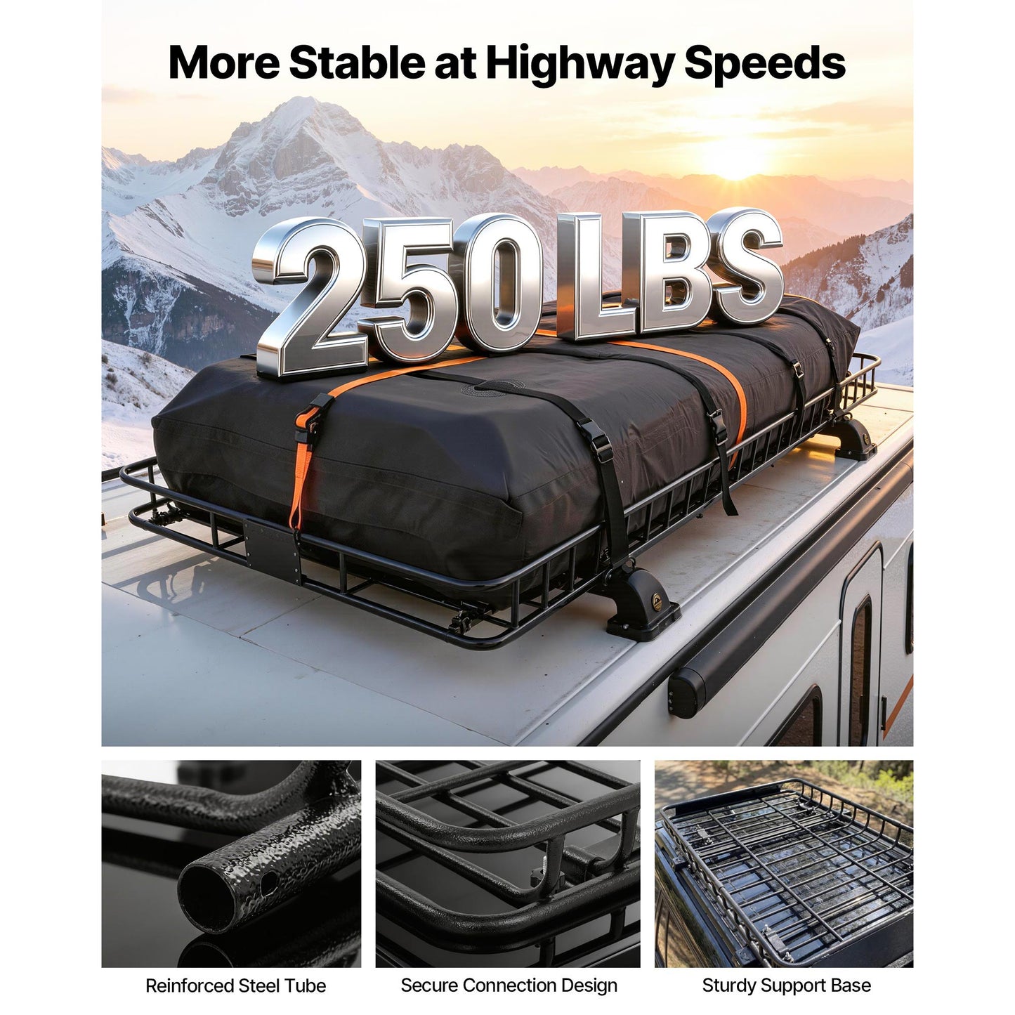 Heavy Duty Roof Rack Cargo Basket 90x50x6in with Waterproof Bag & Ratchet Straps
