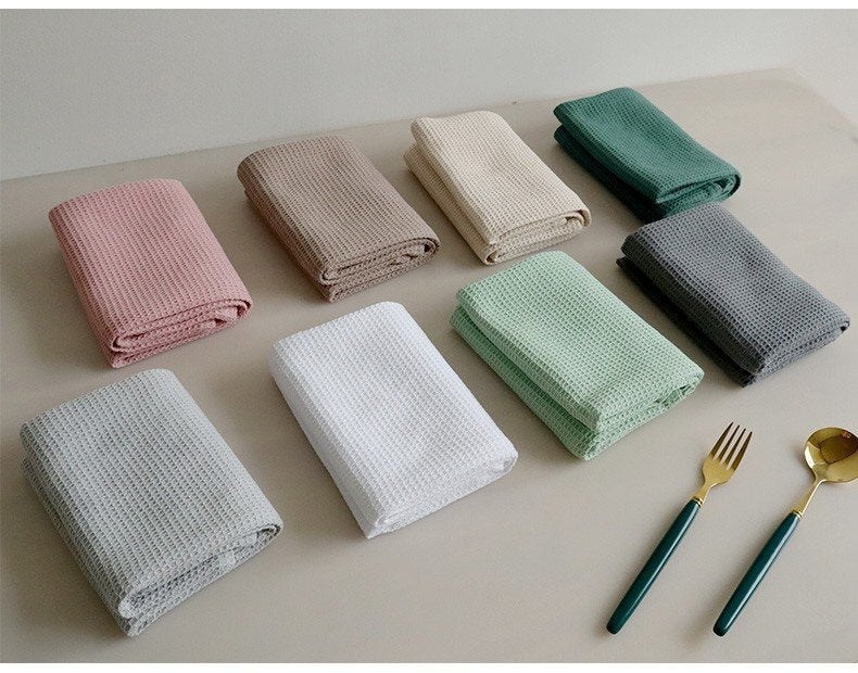 Cotton Rectangular Waffle Tea Towel - Nordic Style Kitchen Linen