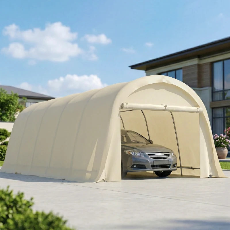 Heavy Duty Carport Garage Tent with Galvanized Frame UPF50 Beige 12x23.6 ft