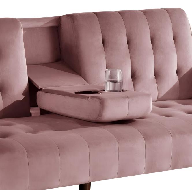 72 Sleeper Sofa Bed - Convertible Folding Backrest To Full With Cup