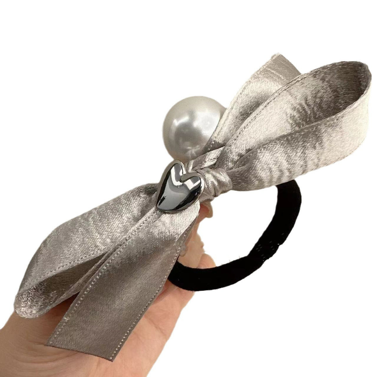 Pearl Bowknot Hair Scrunchie - Heart Design