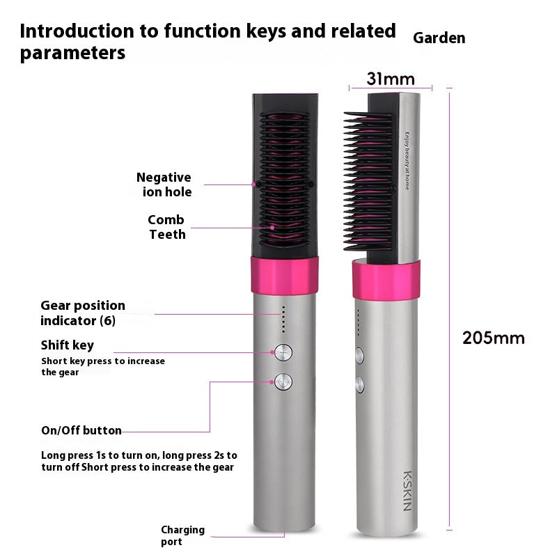 Wireless Rechargeable Hair Straightening Comb - Portable Dual-Purpose Styling Tool