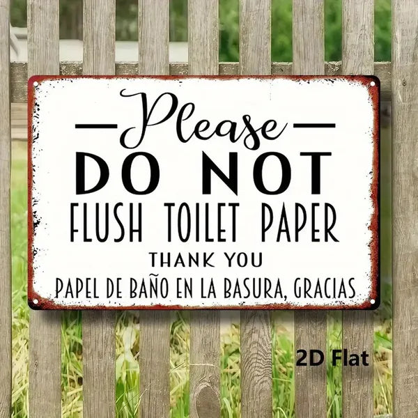 Vintage Bilingual Do Not Flush Metal Sign - 12x8 Inches