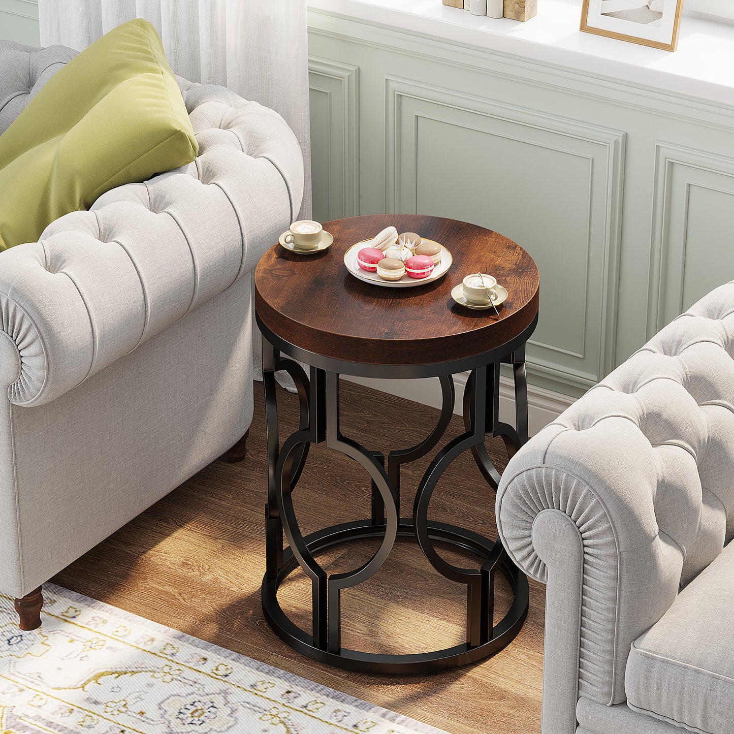 Industrial Metal Openwork Side Table - Modern Minimalist Home Decor 45x45x60cm Beige