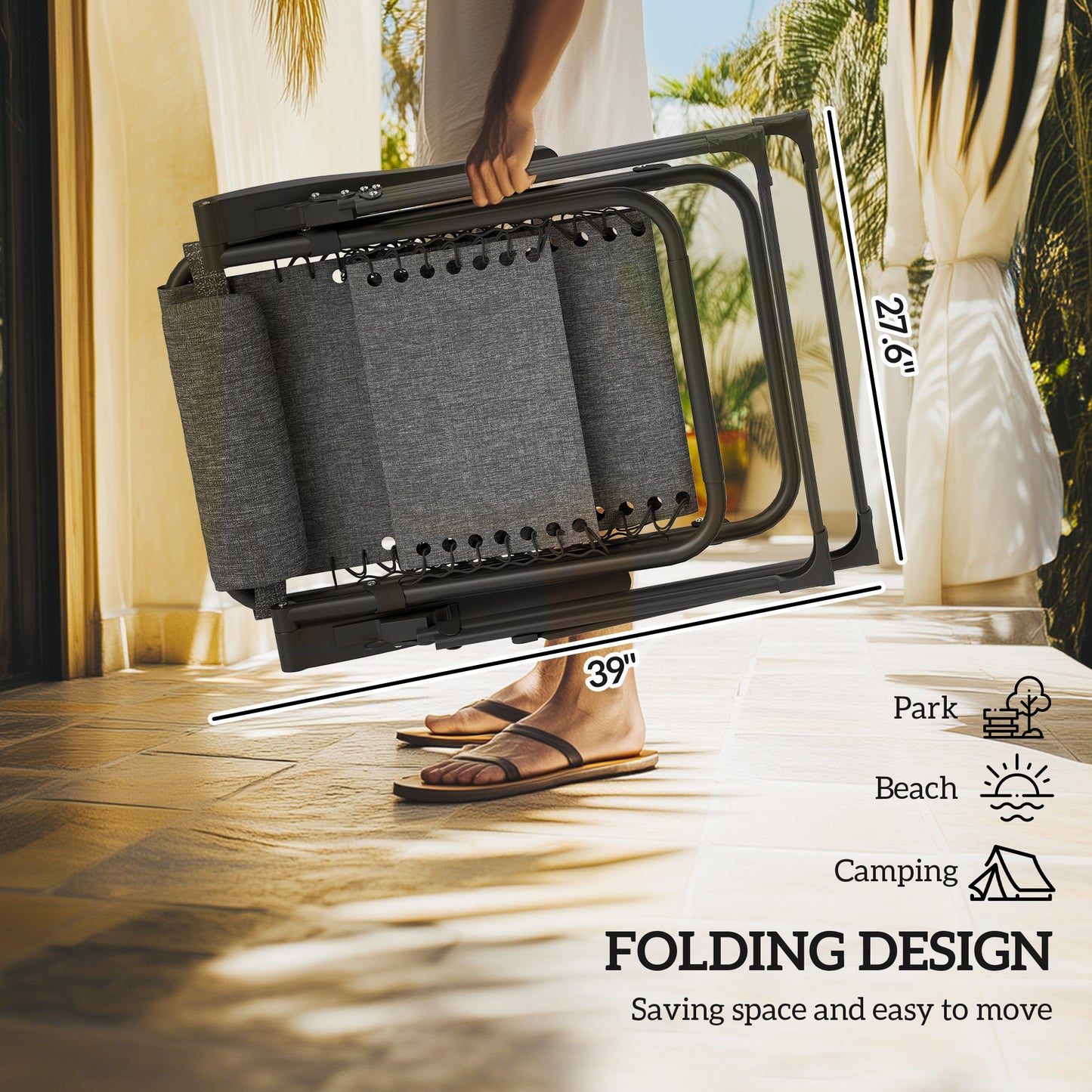 Folding Zero Gravity Chair with Cup Holder - Black