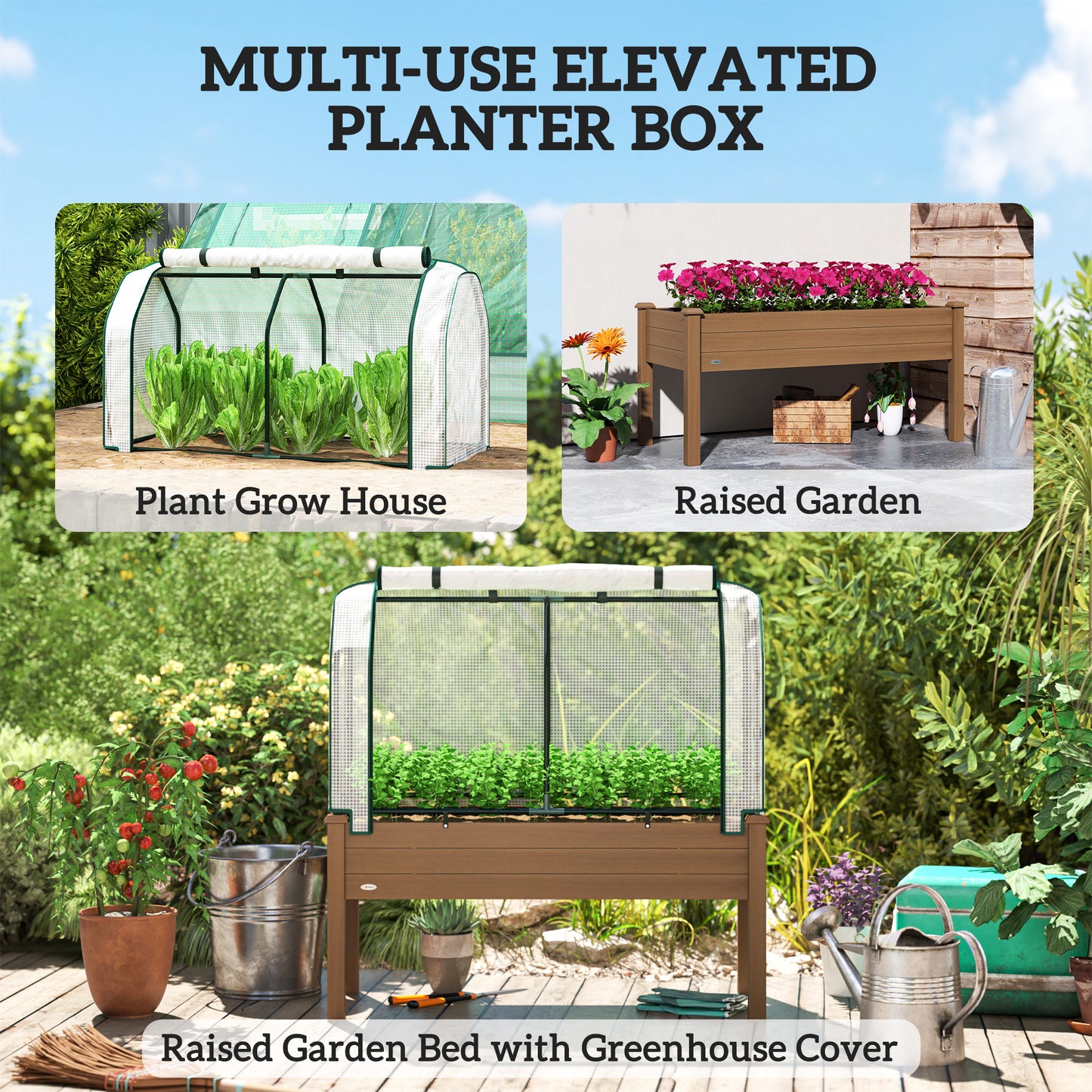 Raised Garden Bed with PE Greenhouse Cover - Outdoor Planter Box for Herbs & Vegetables 48x22x46 Inches