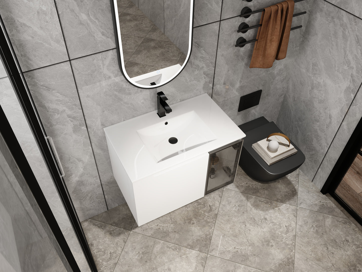 30 Wall-Mounted Bathroom Vanity With Ceramic Sink, 2-Soft Close