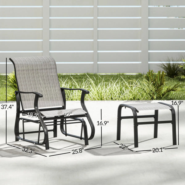 Outdoor Glider Chair and Ottoman Set - Black & Gray