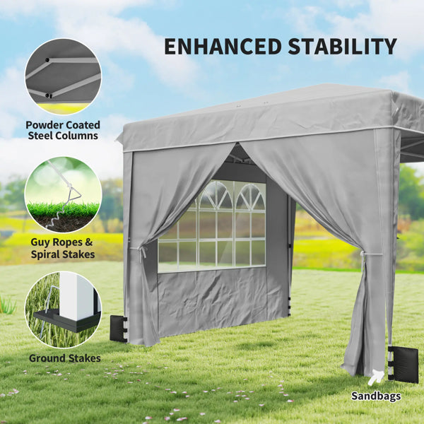 10x10 Pop-Up Party Tent with Sidewalls - Light Gray