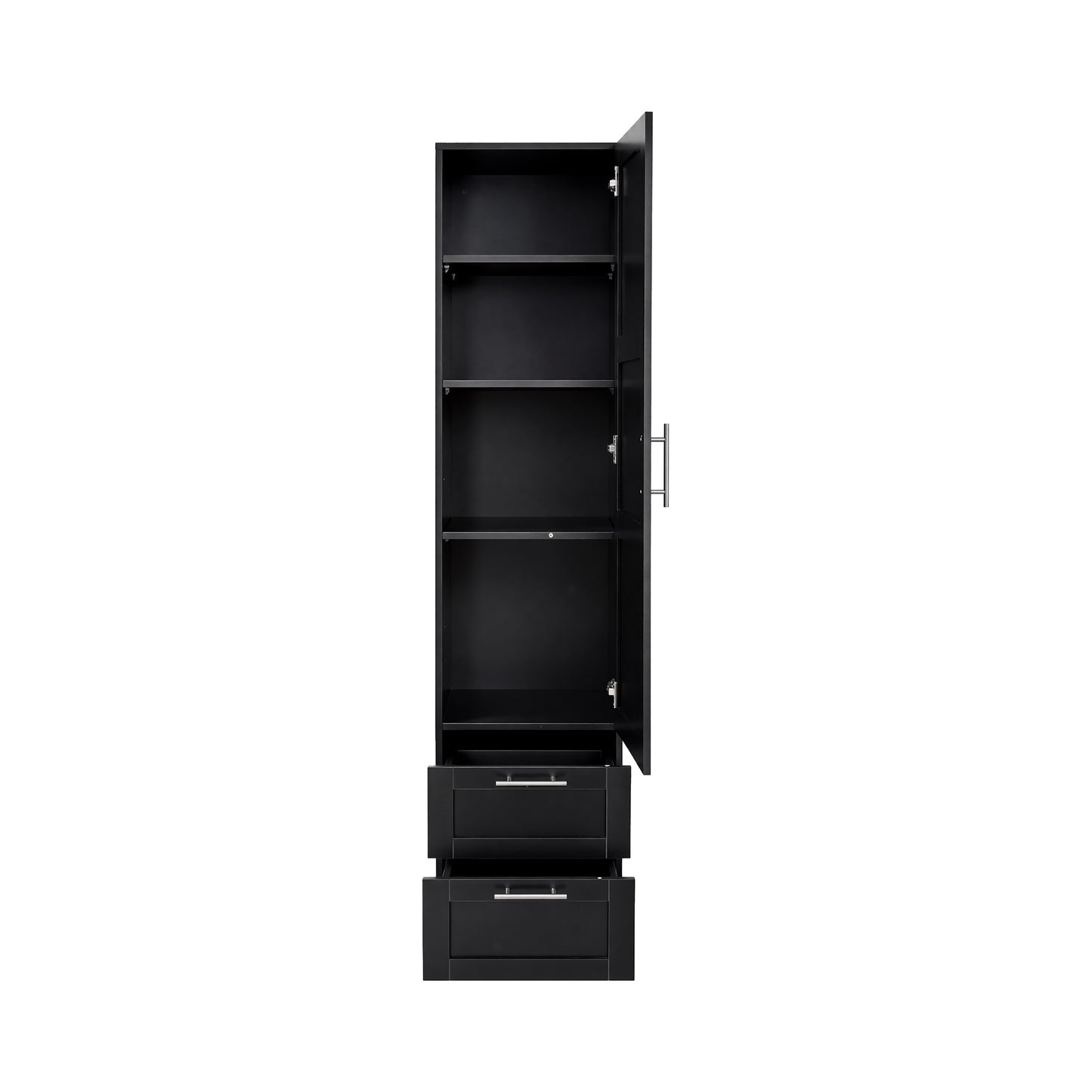 Tall Kitchen Storage Cabinet with 1 Door & 2 Drawers - Black