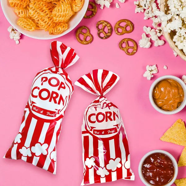 300 Pack Red and White Stripe Popcorn Bags with Twist Ties