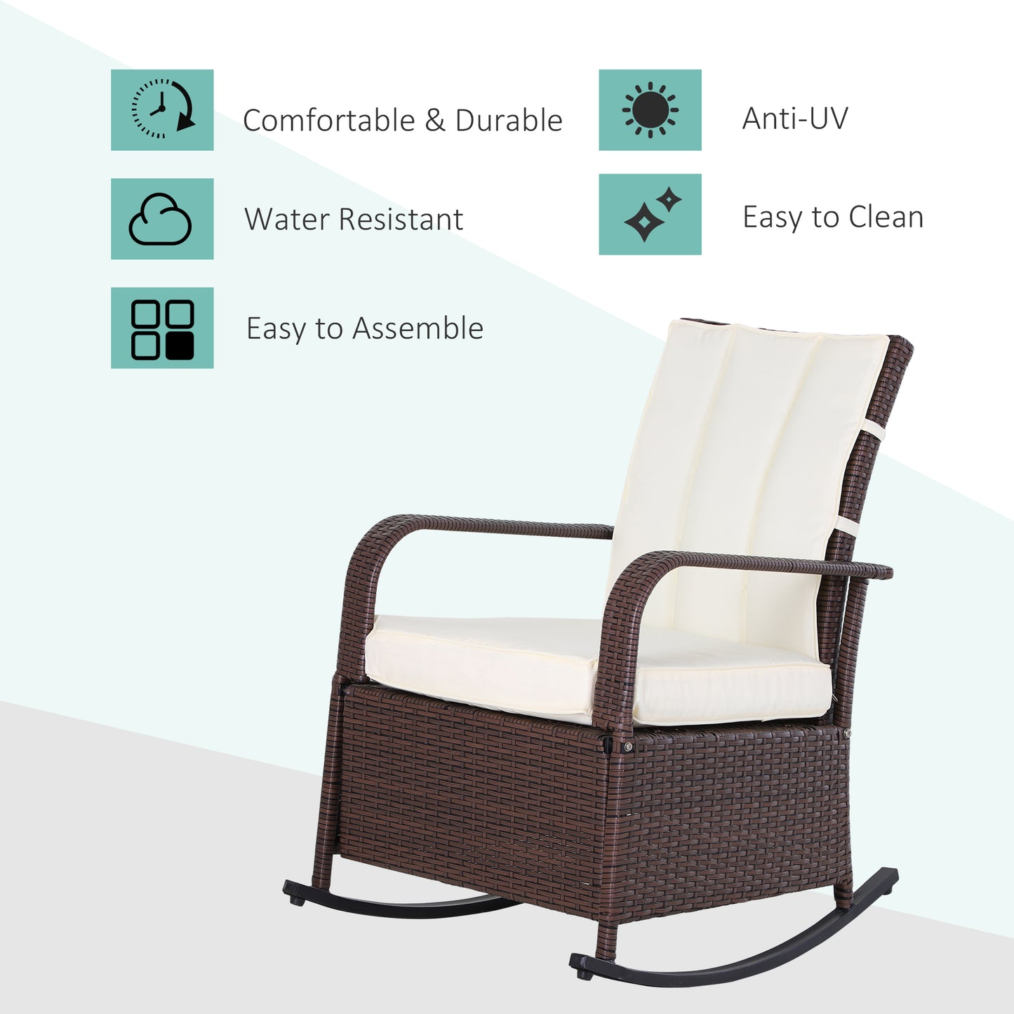 Outdoor PE Rattan Rocking Recliner with Adjustable Footrest - Beige