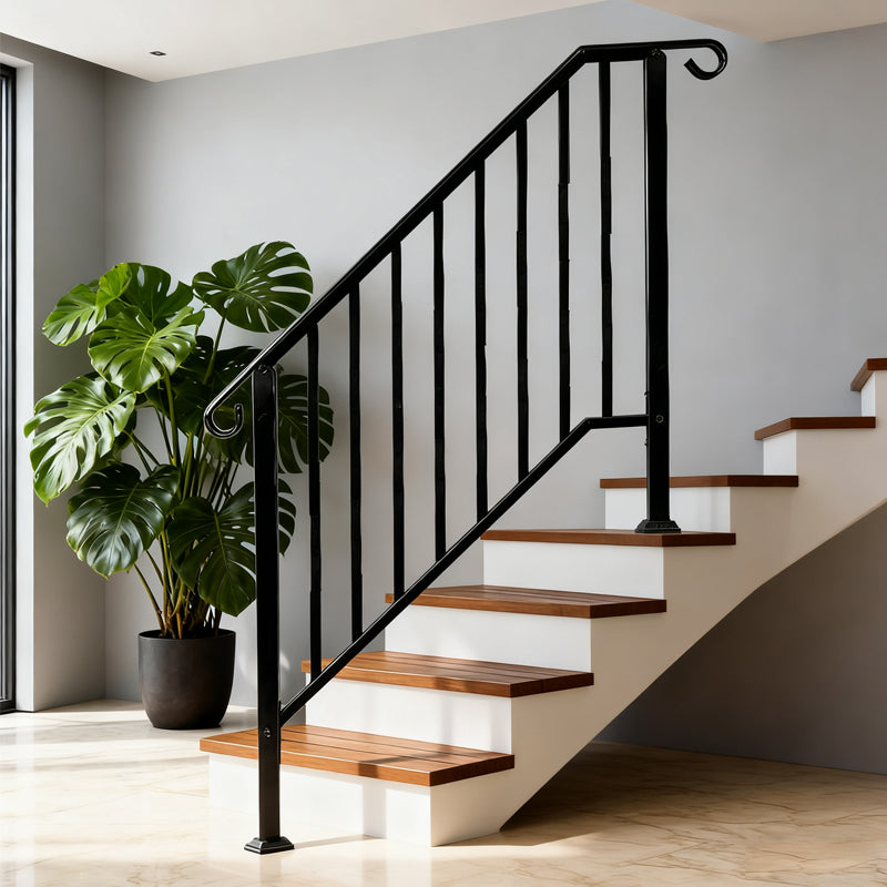 4 Step Galvanized Steel Hand Rails For Outdoor Steps Curved Ends And