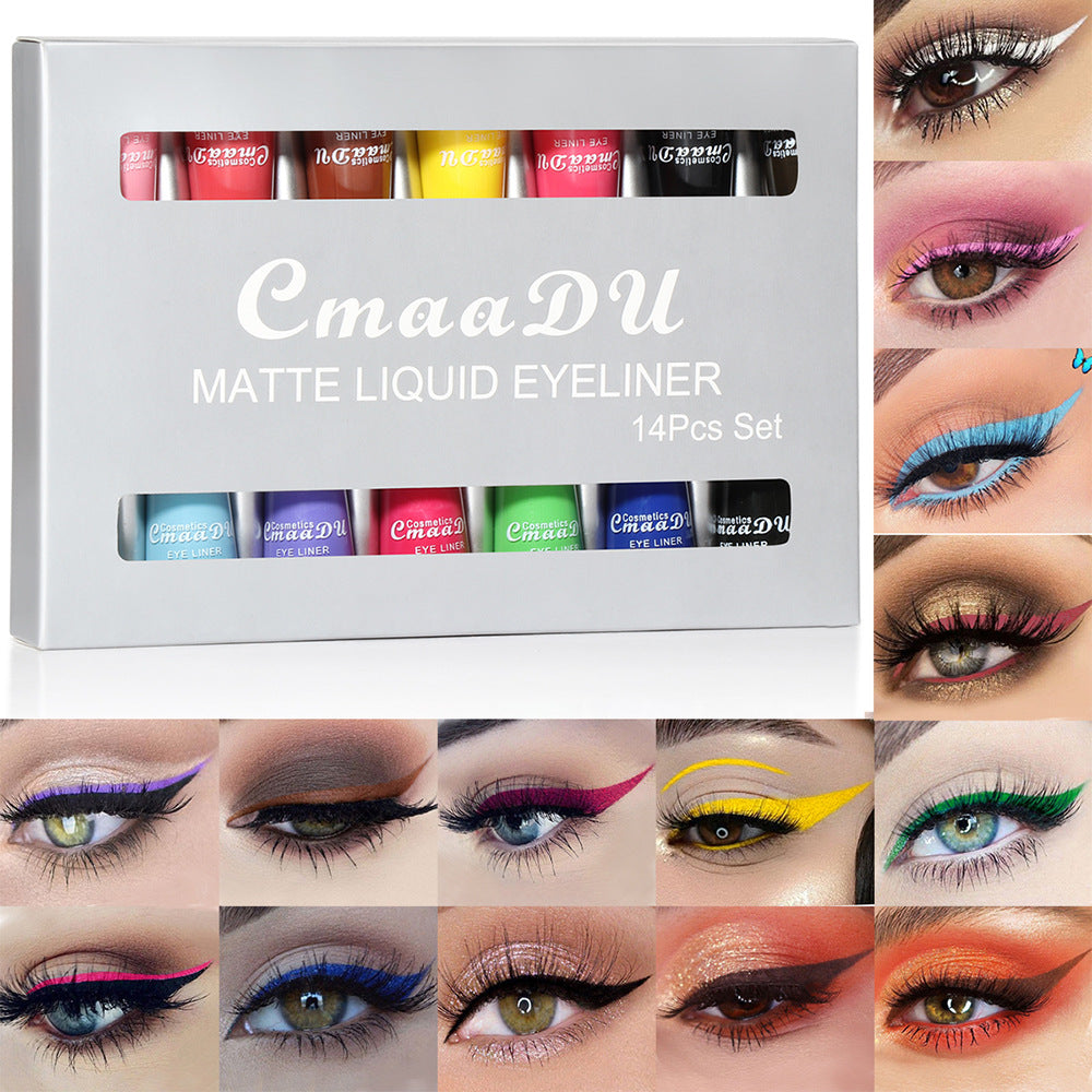 Liquid Eyeliner Set - 14 Quick-Drying Colors for Eye Makeup