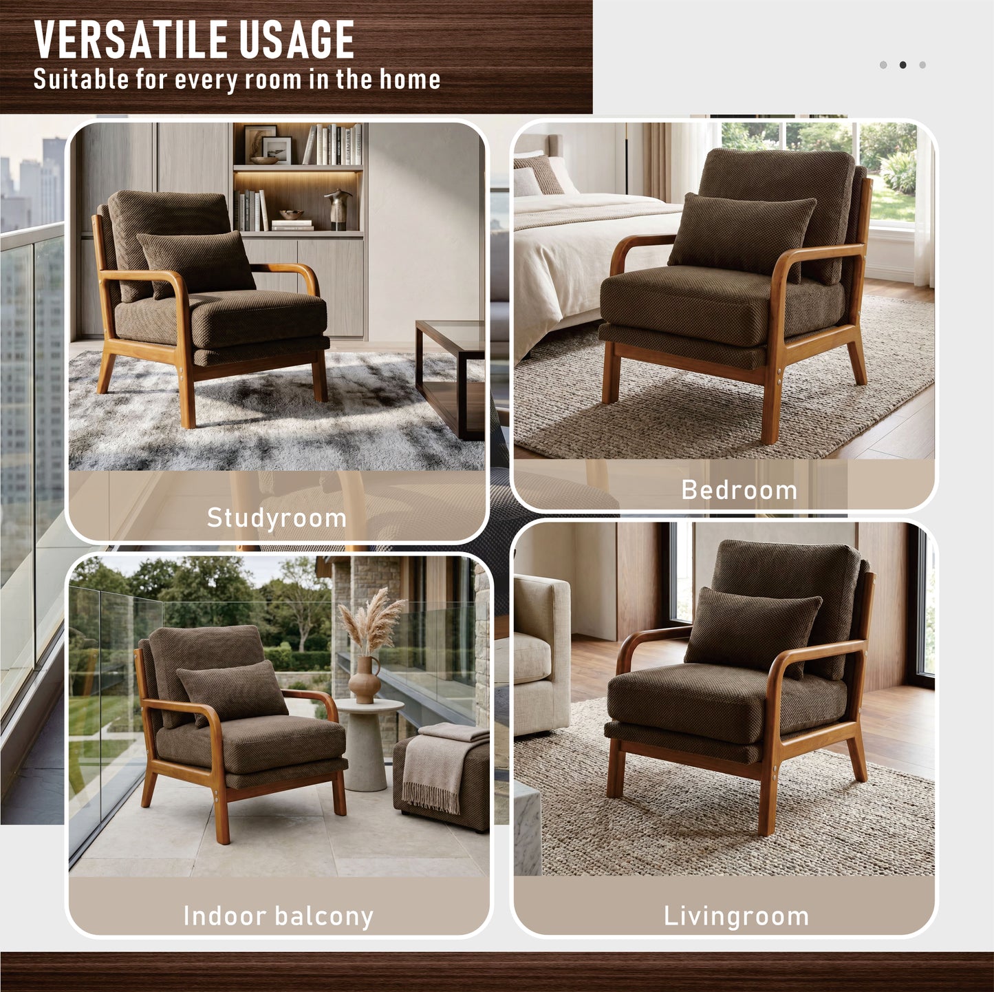 Mid-Century Modern Wooden Lounge Chair - Coffee Upholstery