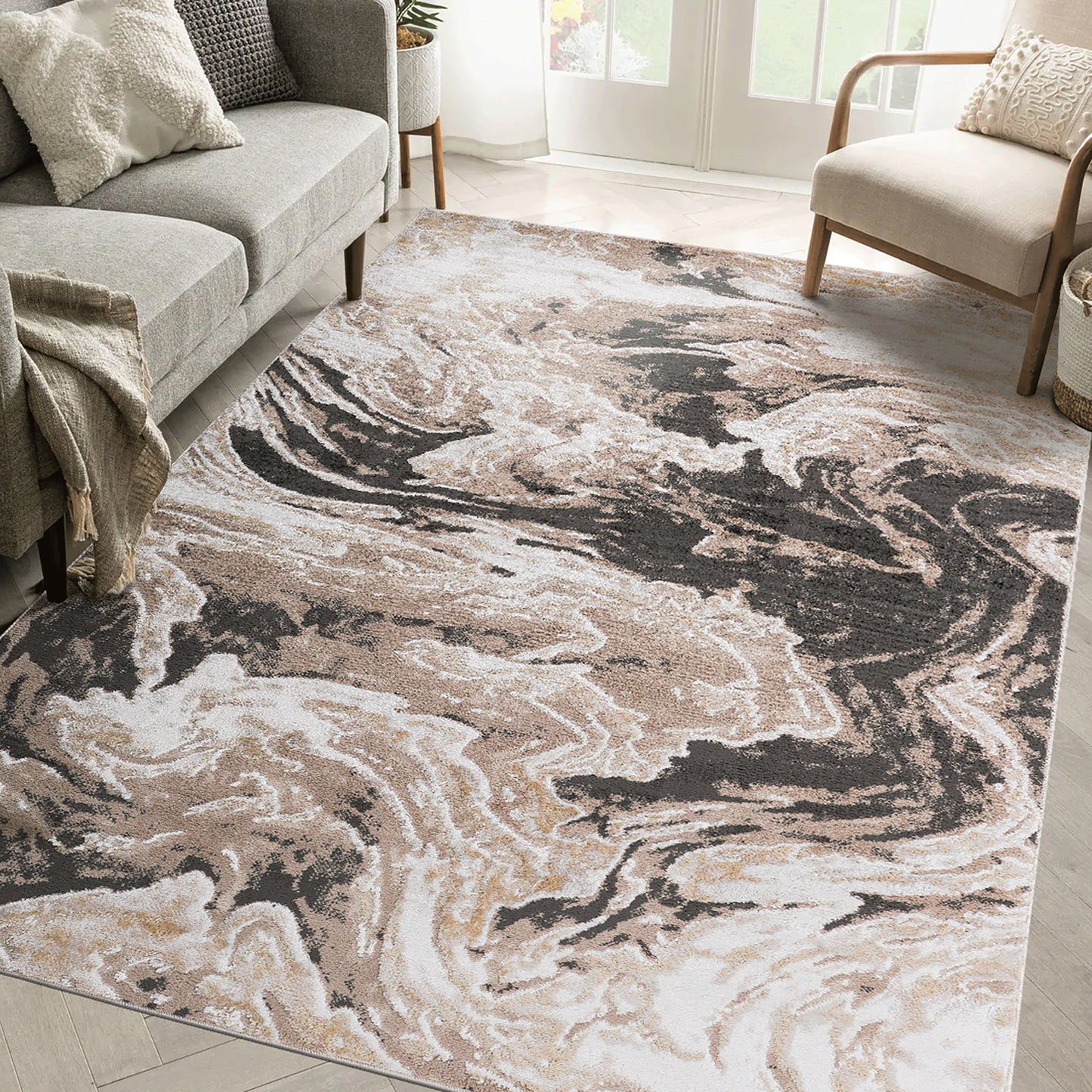 PAYAS 8X10 L.Brown Abstract Area Rug