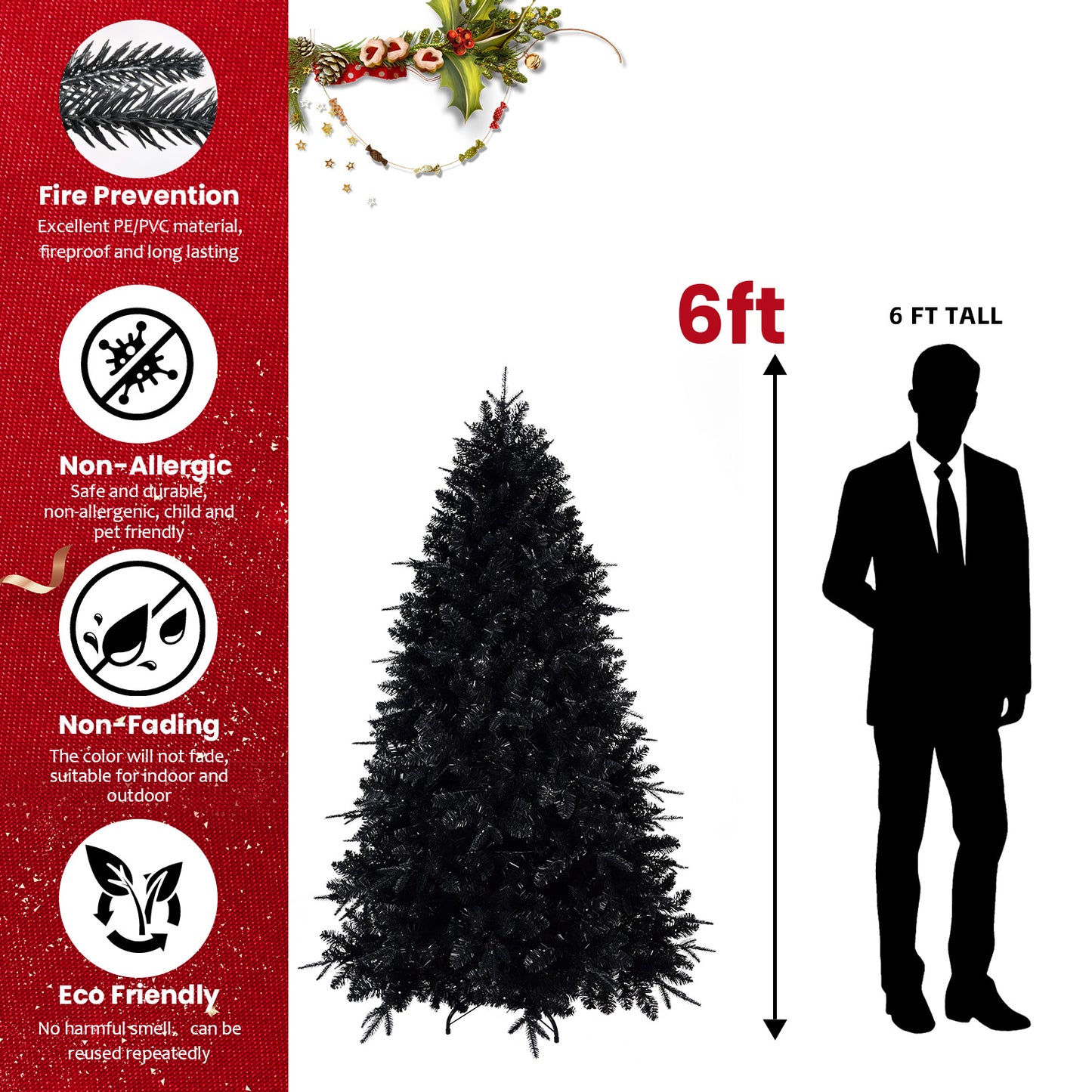 Prelit Black Christmas Tree with White Lights - Multiple Heights