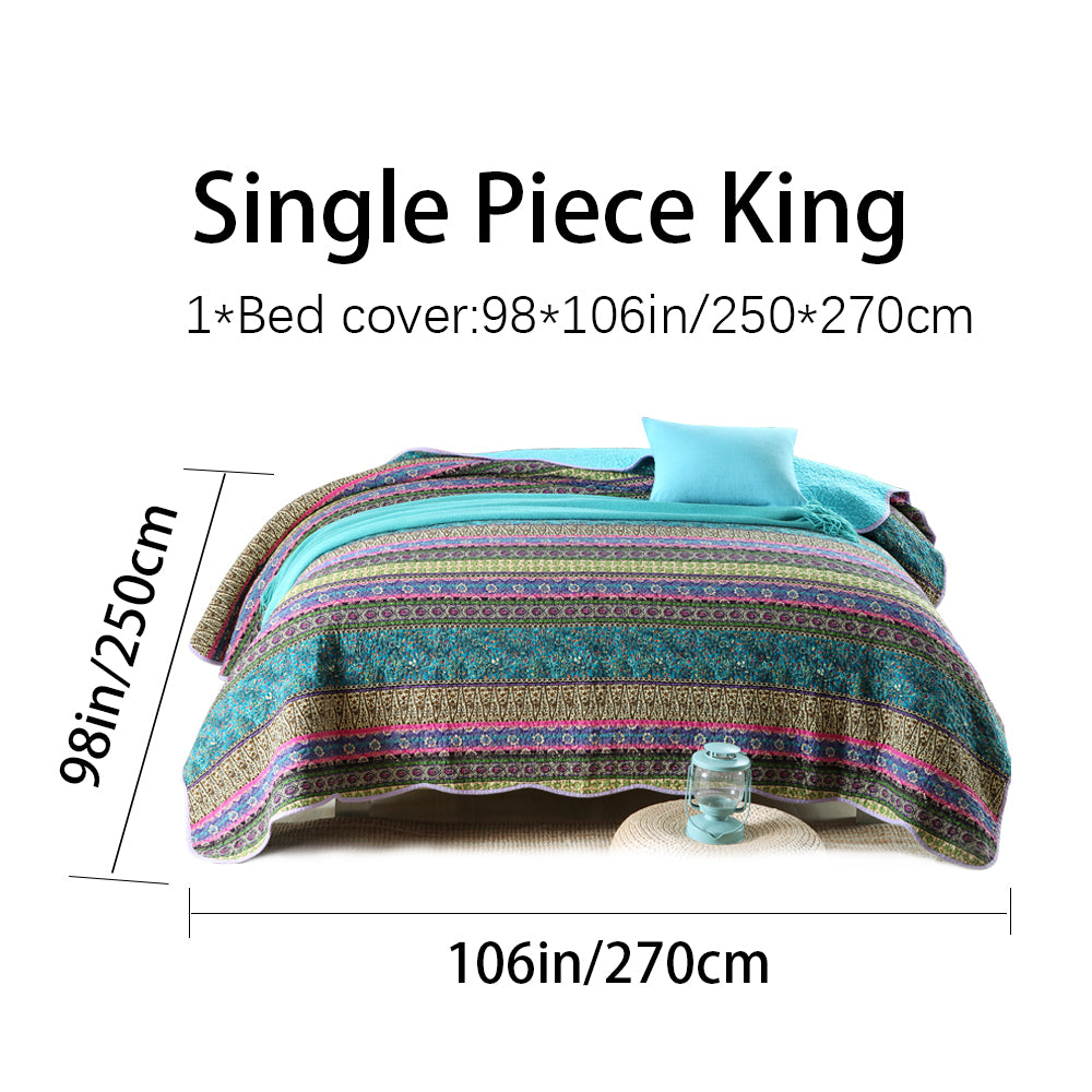 Bohemian Reversible Cotton Quilt Bedspread Set - All Season Lightweight Bedding