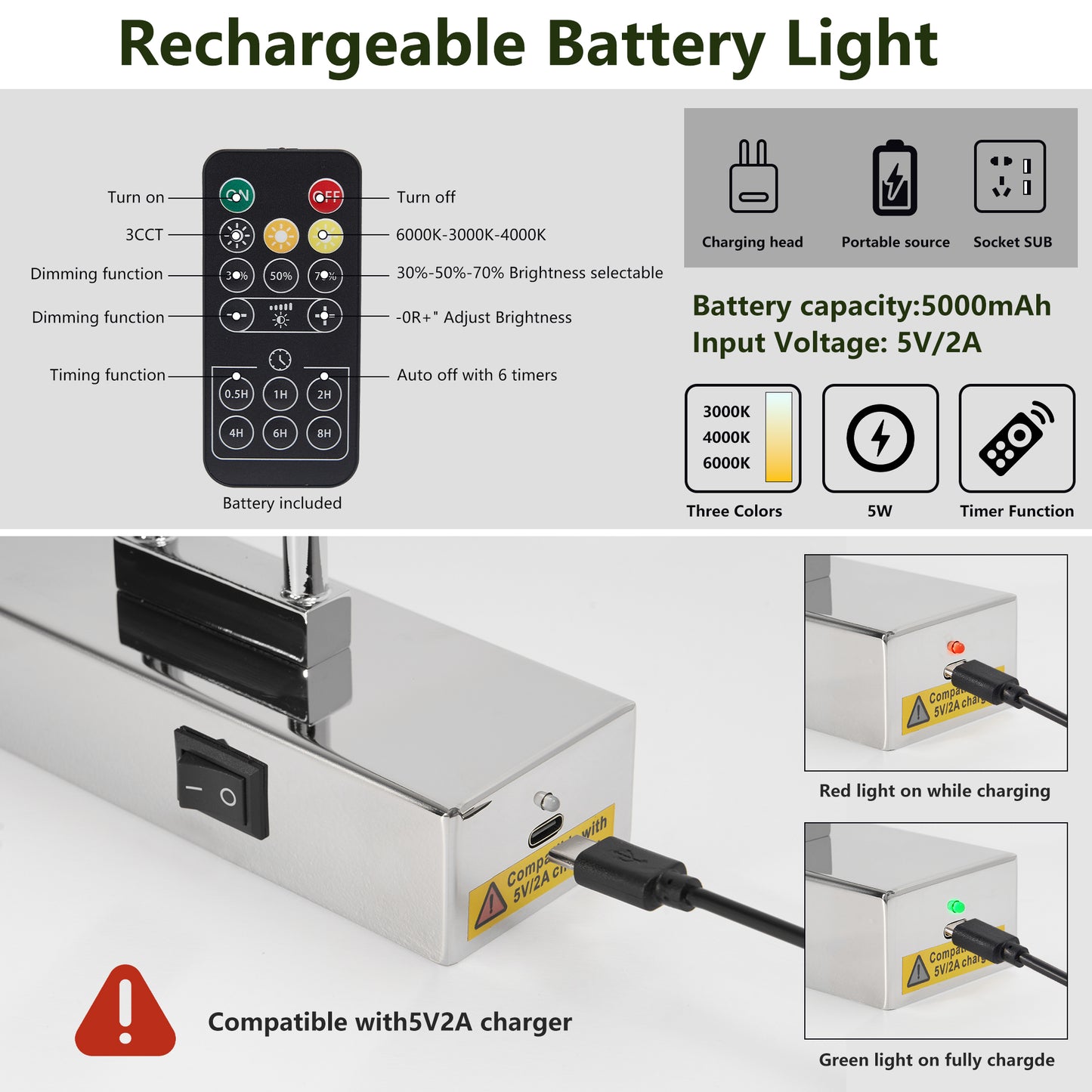 16-Inch Wireless Picture Light with Remote - Chrome Adjustable Art Light