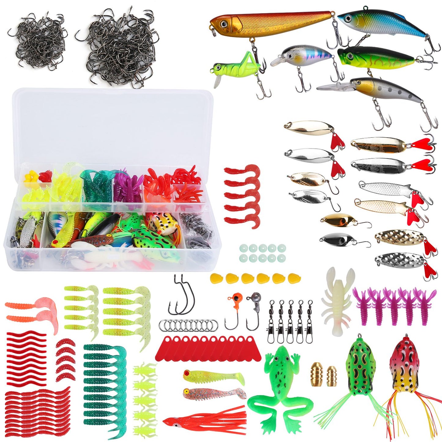 375-Piece Fishing Lure Kit with Tackle Box for Freshwater & Saltwater