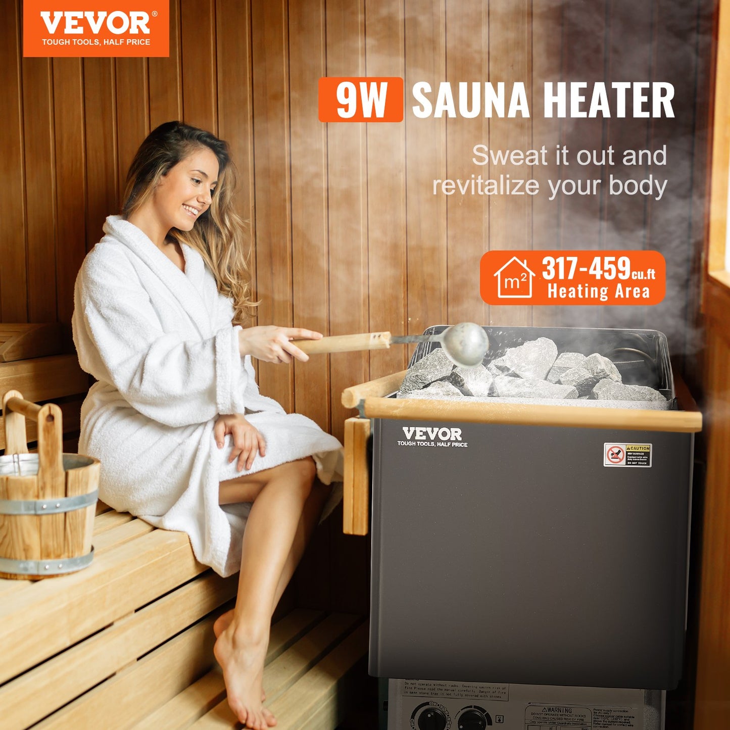 9KW Electric Sauna Heater with Adjustable Temperature & 3H Timer for Home & Spa