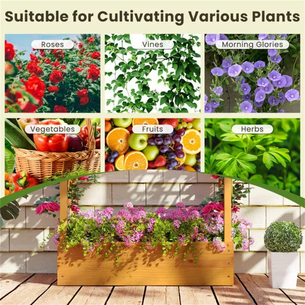 70-Inch Tall Pine Wood Garden Bed with Trellis & Flat Roof for Climbing Plants