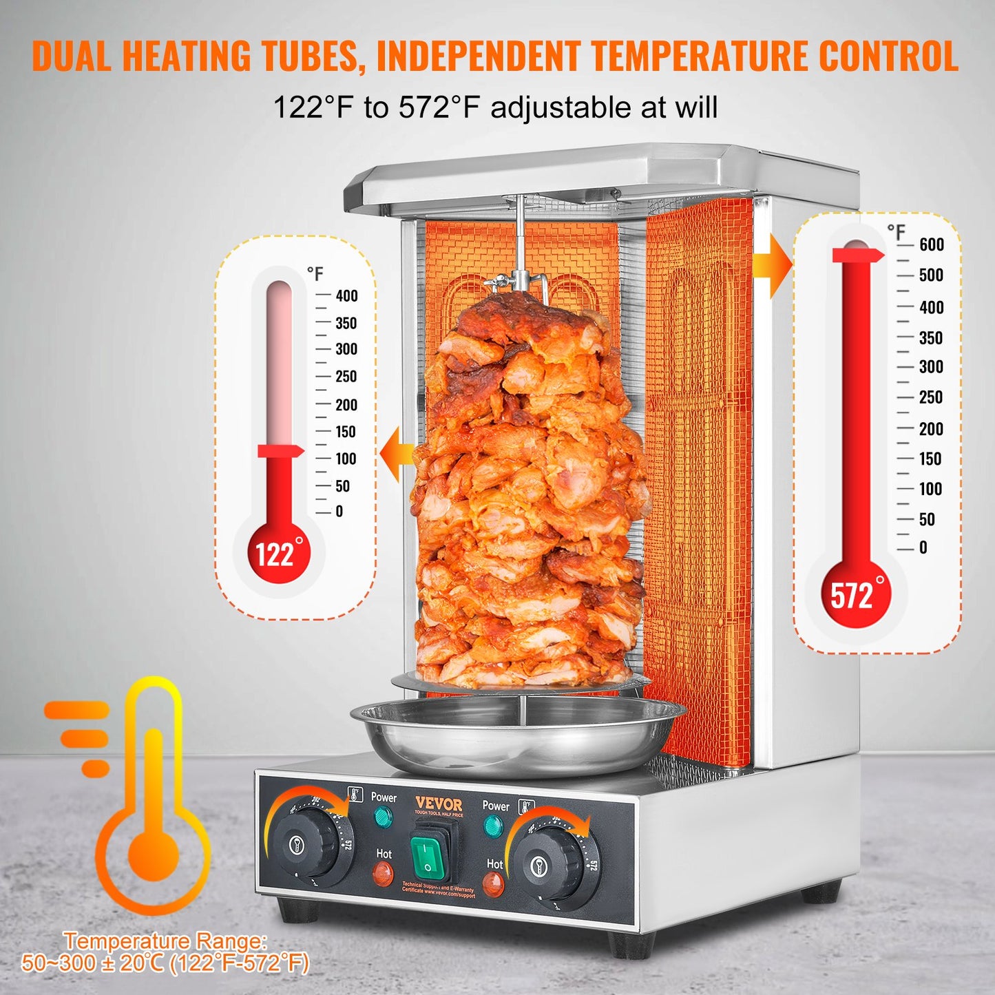 Electric Shawarma Grill Machine with 13L Capacity & Dual Burners - Silver