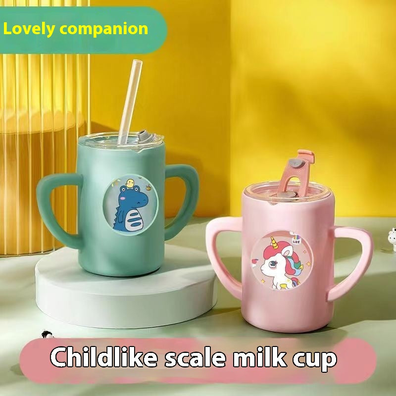 Kids Milk Cup with Scale and Double Handles - Baby Drinking Cup