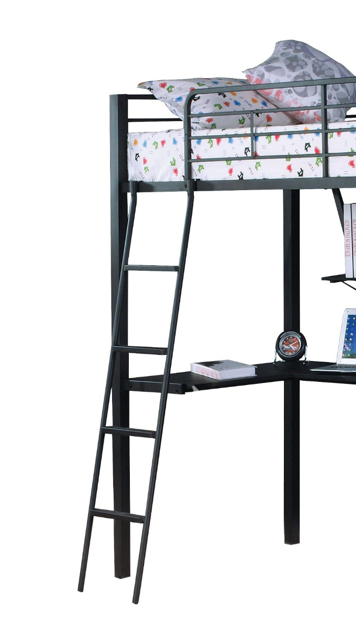 Twin Loft Bed with Desk - Silver & Black Finish
