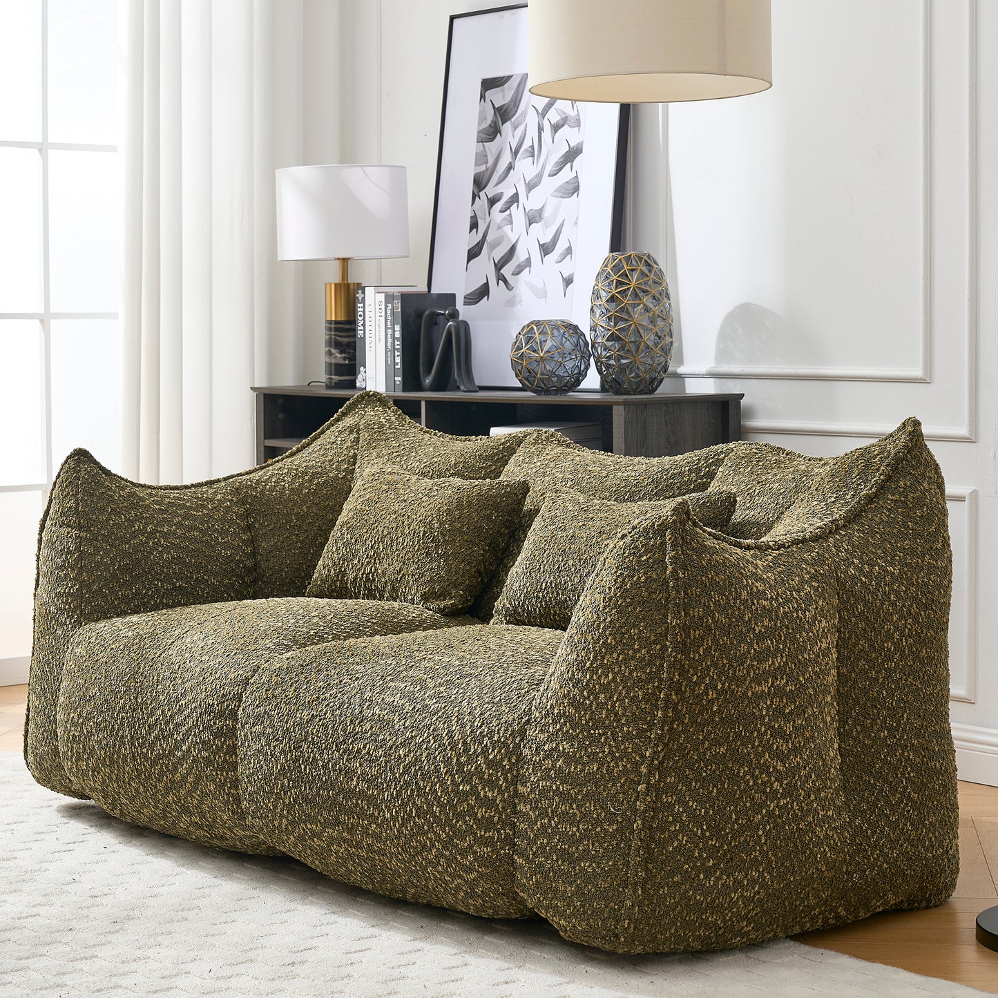 Comfortable Square Bean Bag Chair - Olive Green, Foam Core for 2