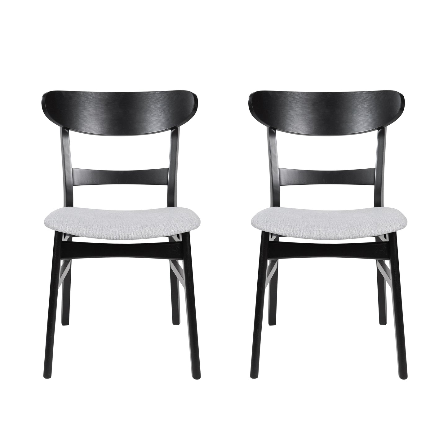 Set of 2 Upholstered Dining Chairs - Rubberwood Legs, Black & Light Beige