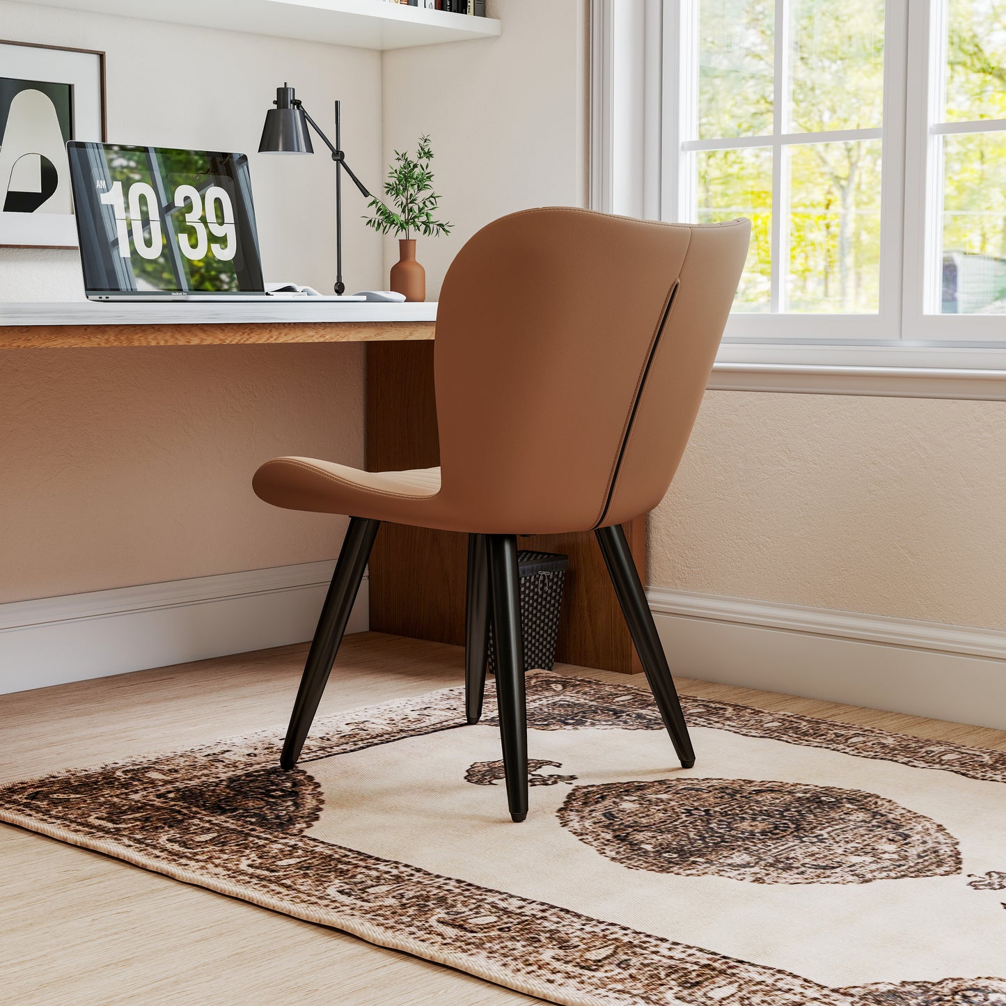 Modern PU Leather Dining Chairs - Set of 2, Brown
