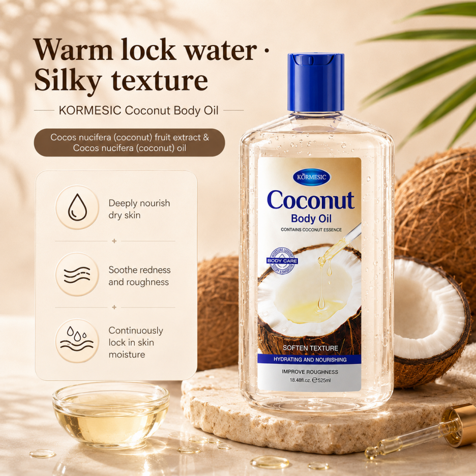 Body Oil with Rose, Coconut & Cocoa - 525ml Natural Moisturizer