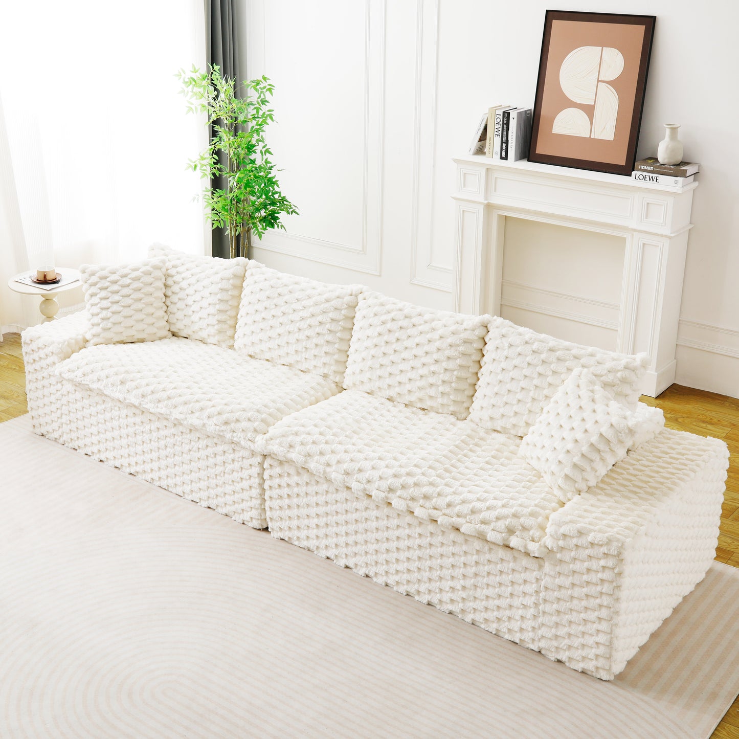 Luxury White Velvet Multifunctional Sofa - Arranged for 4 People