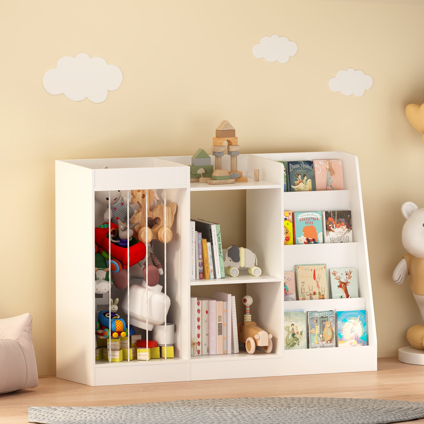 3-in-1 Kids Bookshelf and Toy Storage - White